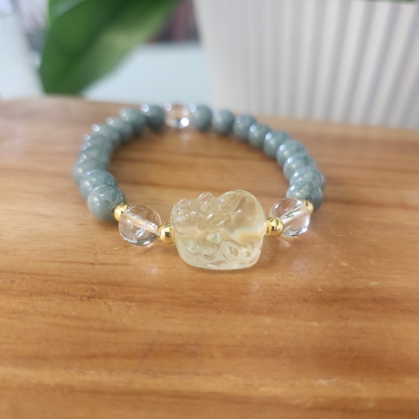 Blue Water Jade Bracelet with Citrine Pixiu Charm