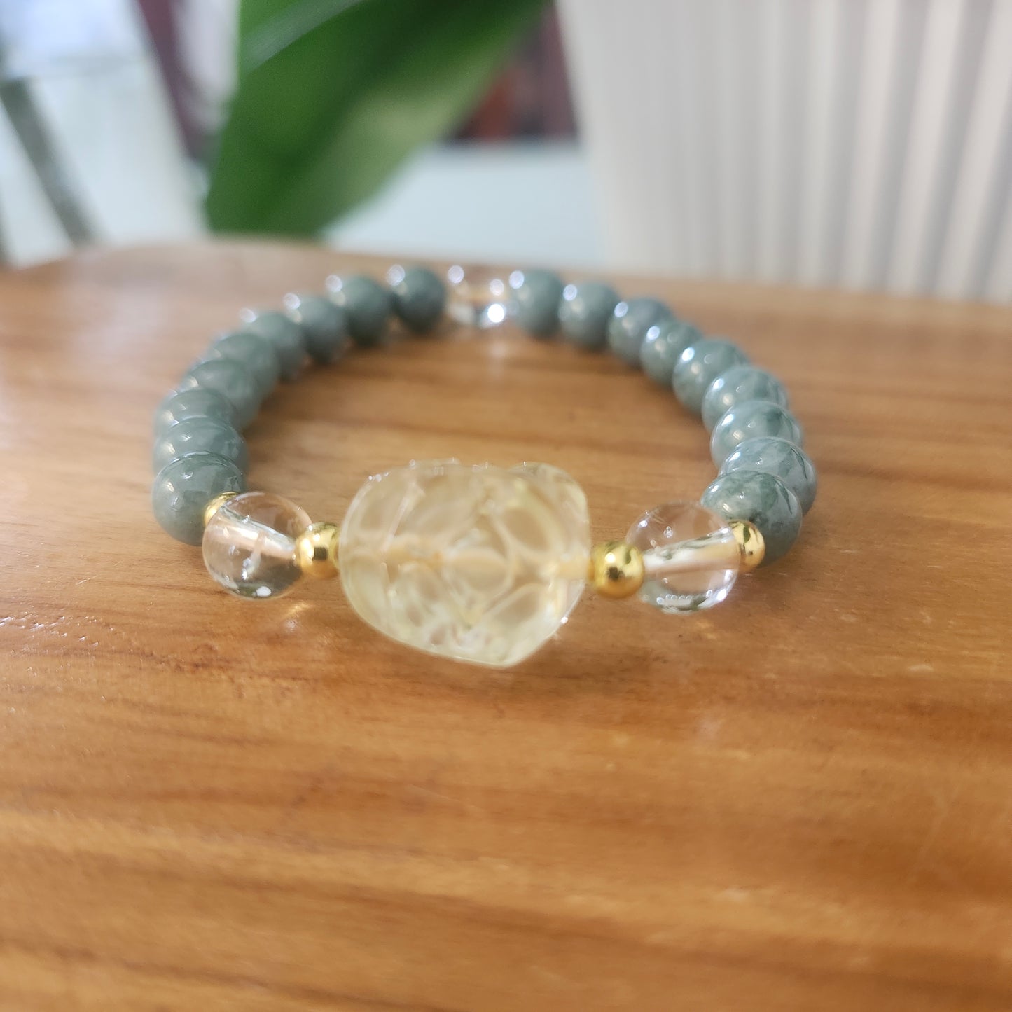 Blue Water Jade Bracelet with Citrine Pixiu Charm