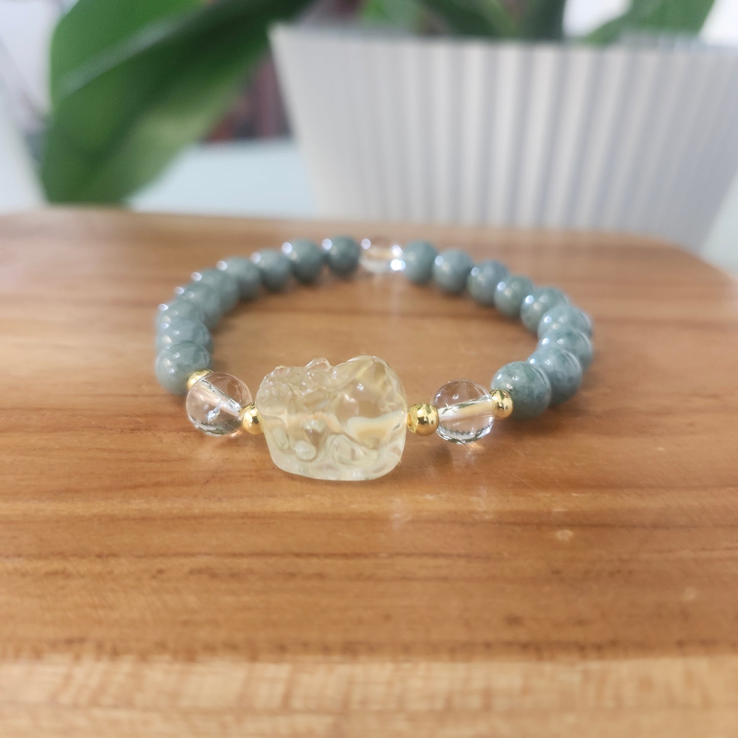 Blue Water Jade Bracelet with Citrine Pixiu Charm