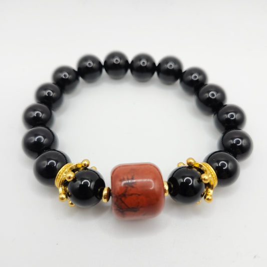 Black Obsidian and Red Jasper Focal Bead Bracelet