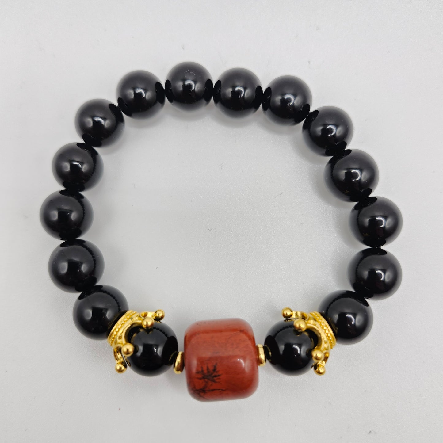 Black Obsidian and Red Jasper Focal Bead Bracelet