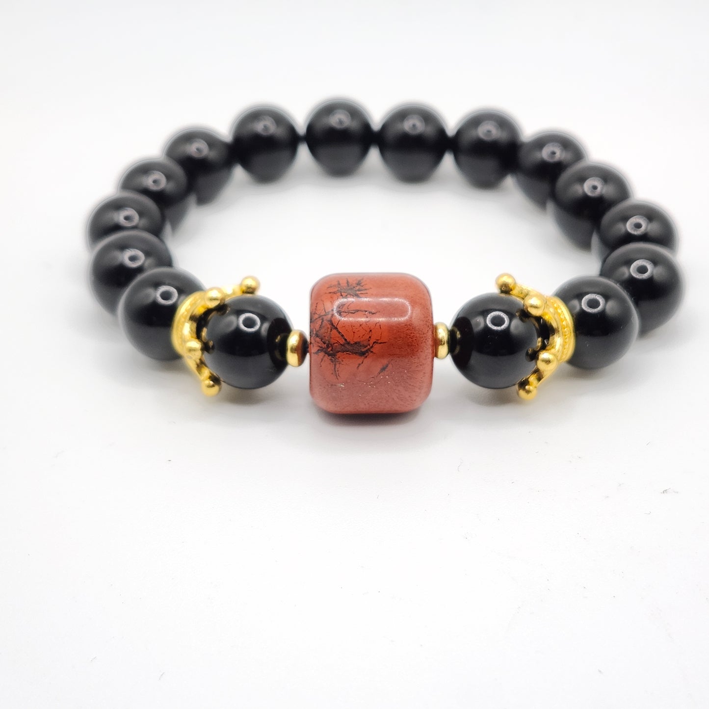 Black Obsidian and Red Jasper Focal Bead Bracelet