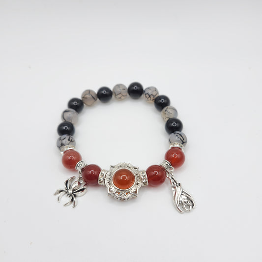 Red Agate Spider and Bat Charm Bracelet