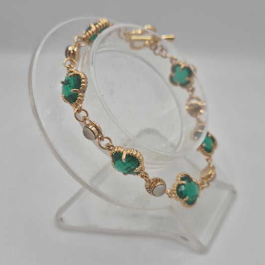 Green Clover Bracelet with Clover Clasp
