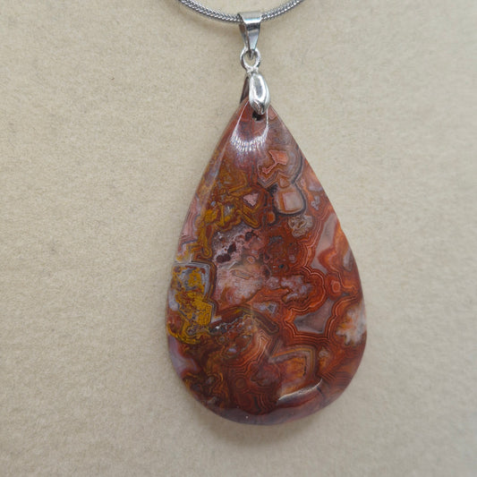 Red Crazy Lace Agate Pendant Necklace