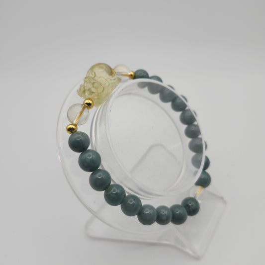 Blue Water Jade Bracelet with Citrine Pixiu Charm