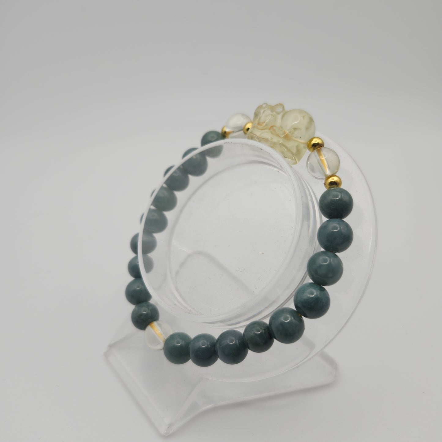 Blue Water Jade Bracelet with Citrine Pixiu Charm