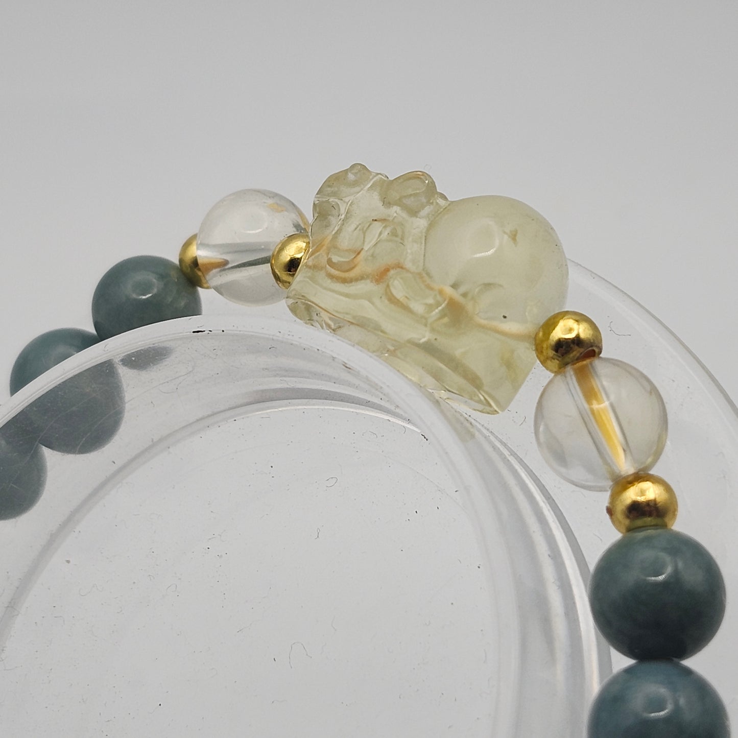 Blue Water Jade Bracelet with Citrine Pixiu Charm
