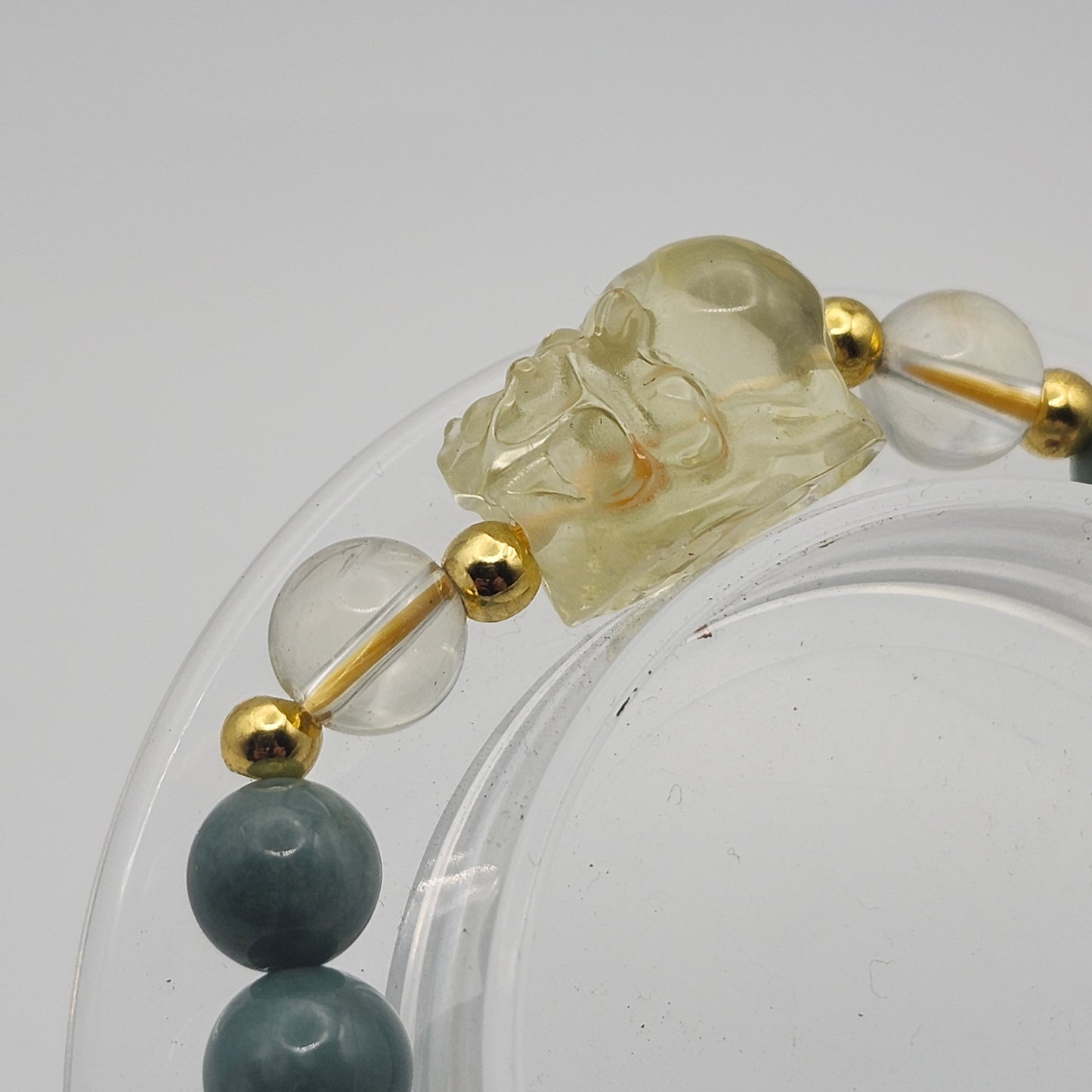 Blue Water Jade Bracelet with Citrine Pixiu Charm