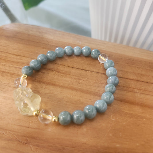Blue Water Jade Bracelet with Citrine Pixiu Charm