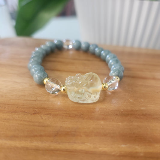 Blue Water Jade Bracelet with Citrine Pixiu Charm