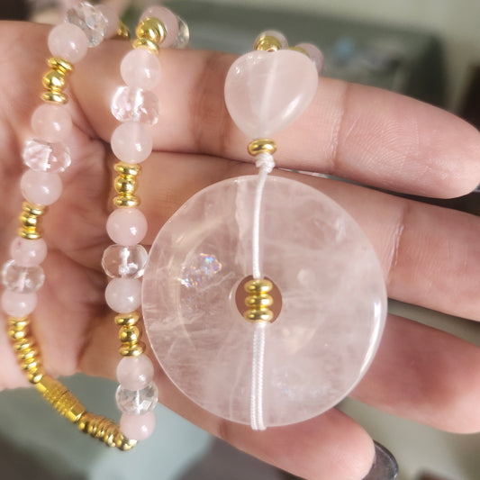 Handmade Crystal Necklace – Rose Quartz Love & Clear Quartz Clarity