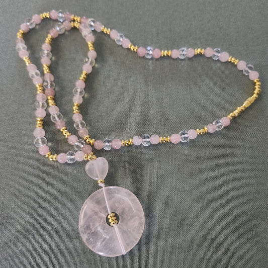 Handmade Crystal Necklace – Rose Quartz Love & Clear Quartz Clarity