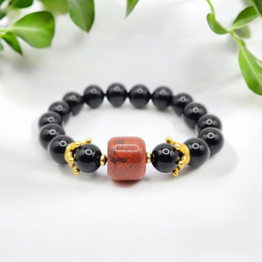Black Obsidian and Red Jasper Focal Bead Bracelet