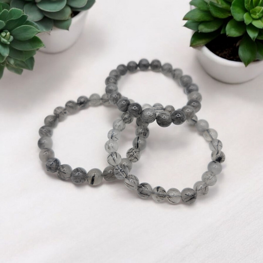 Black Rutilated Quartz Crystal Bracelet – Protection, Clarity & Grounding
