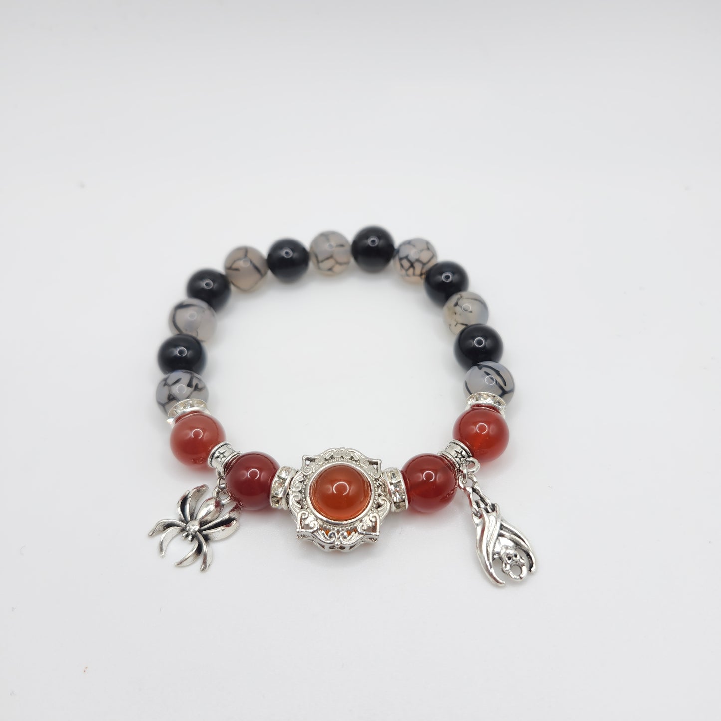 Red Agate Spider and Bat Charm Bracelet