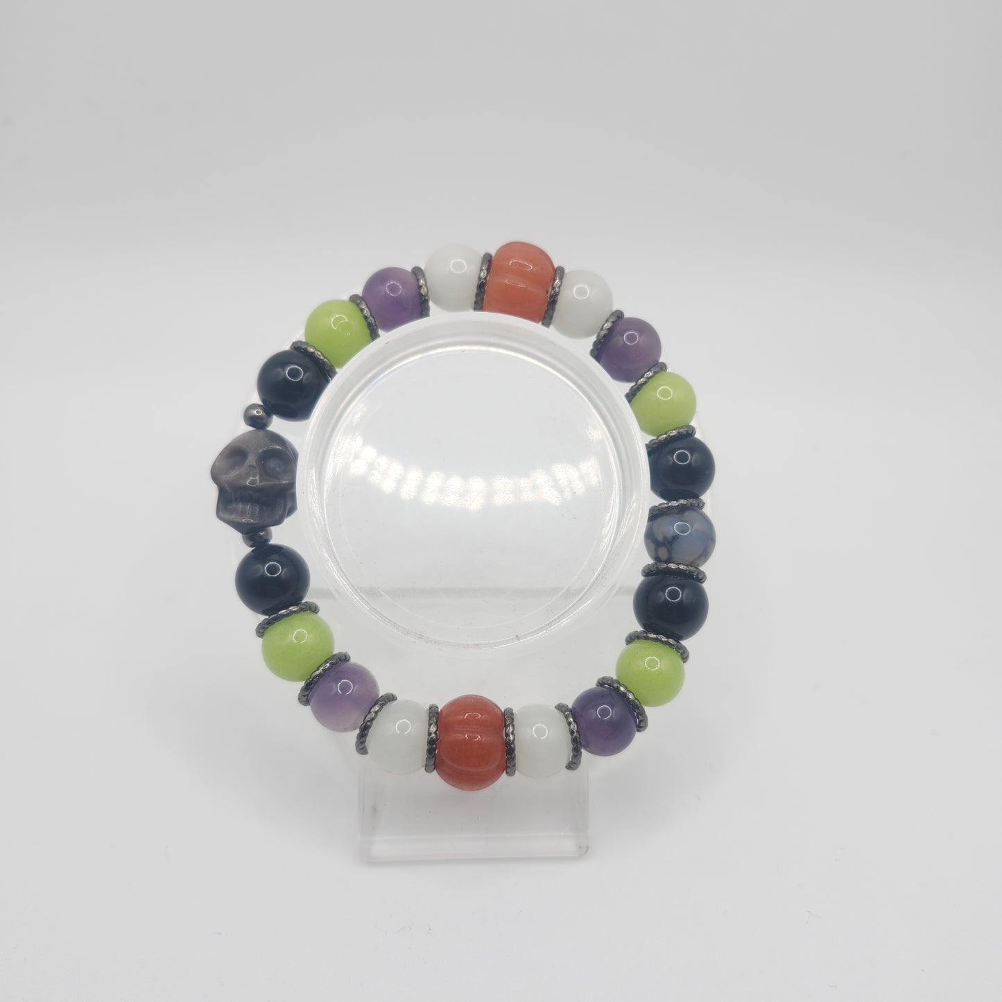 Silver Sheen Obsidian Skull Bracelet