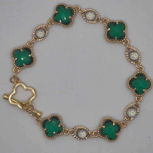 Green Clover Bracelet with Clover Clasp