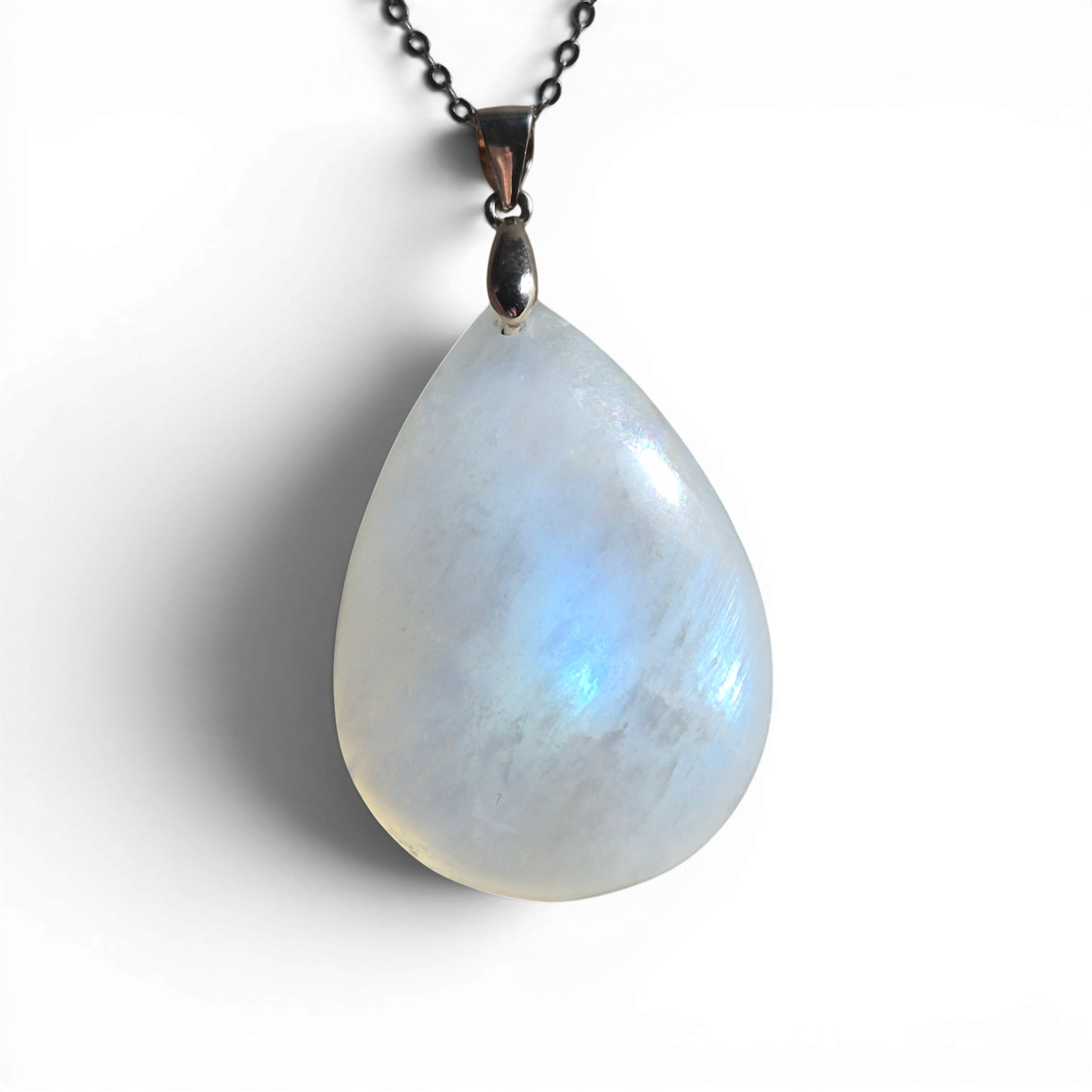 Natural Blue Flash Moonstone Pendant Necklace Silver S925