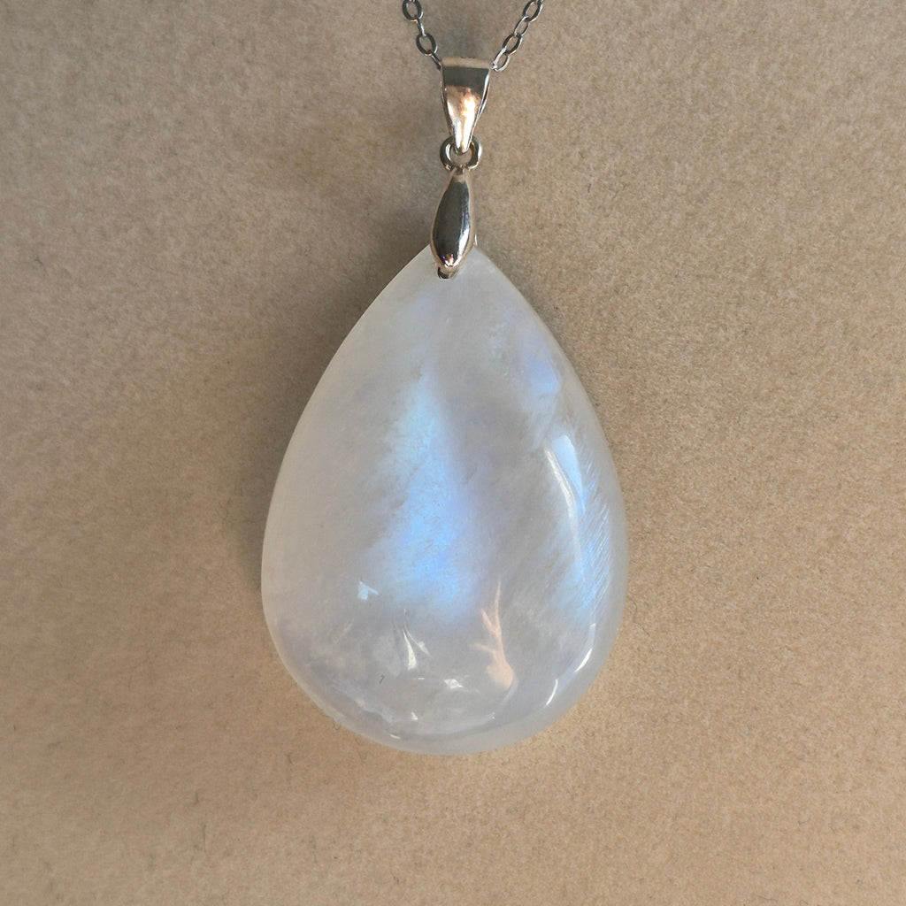 Natural Blue Flash Moonstone Pendant Necklace Silver S925