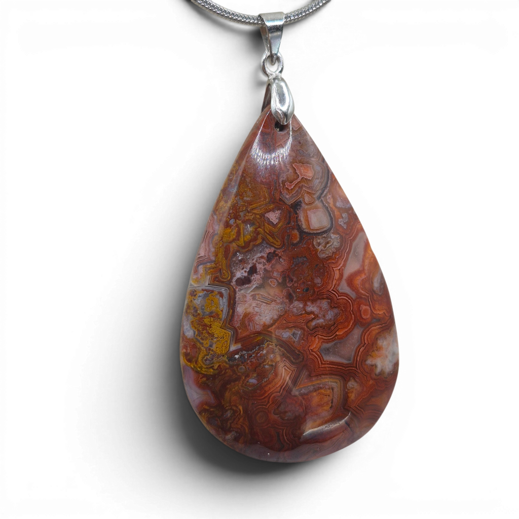 Red Crazy Lace Agate Pendant Necklace