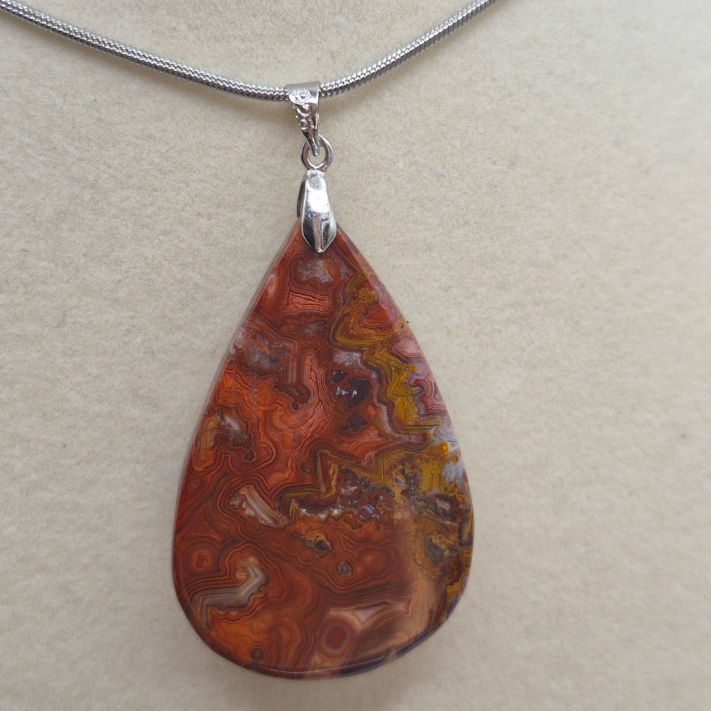 Red Crazy Lace Agate Pendant Necklace