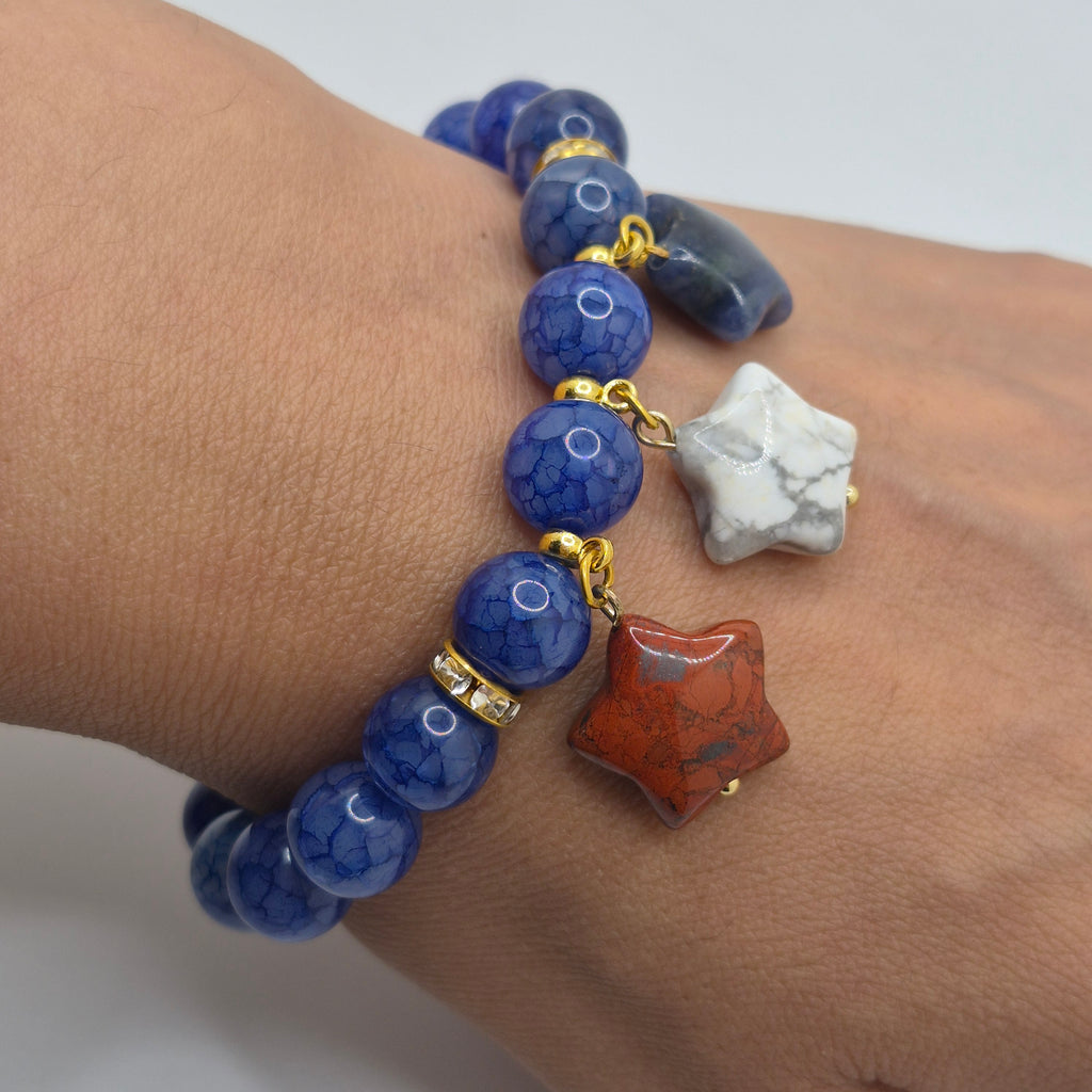 4th of July Star Stone Dangle Dragon Vein Bracelet