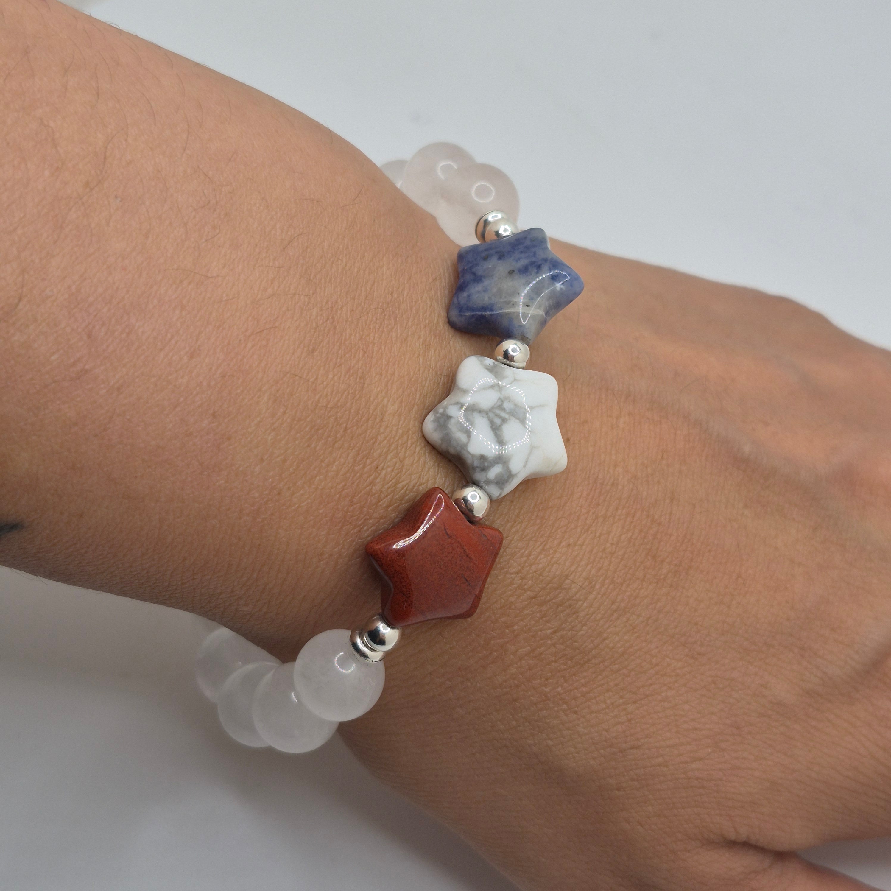 4th Of July Star Stone White Jade Bracelet