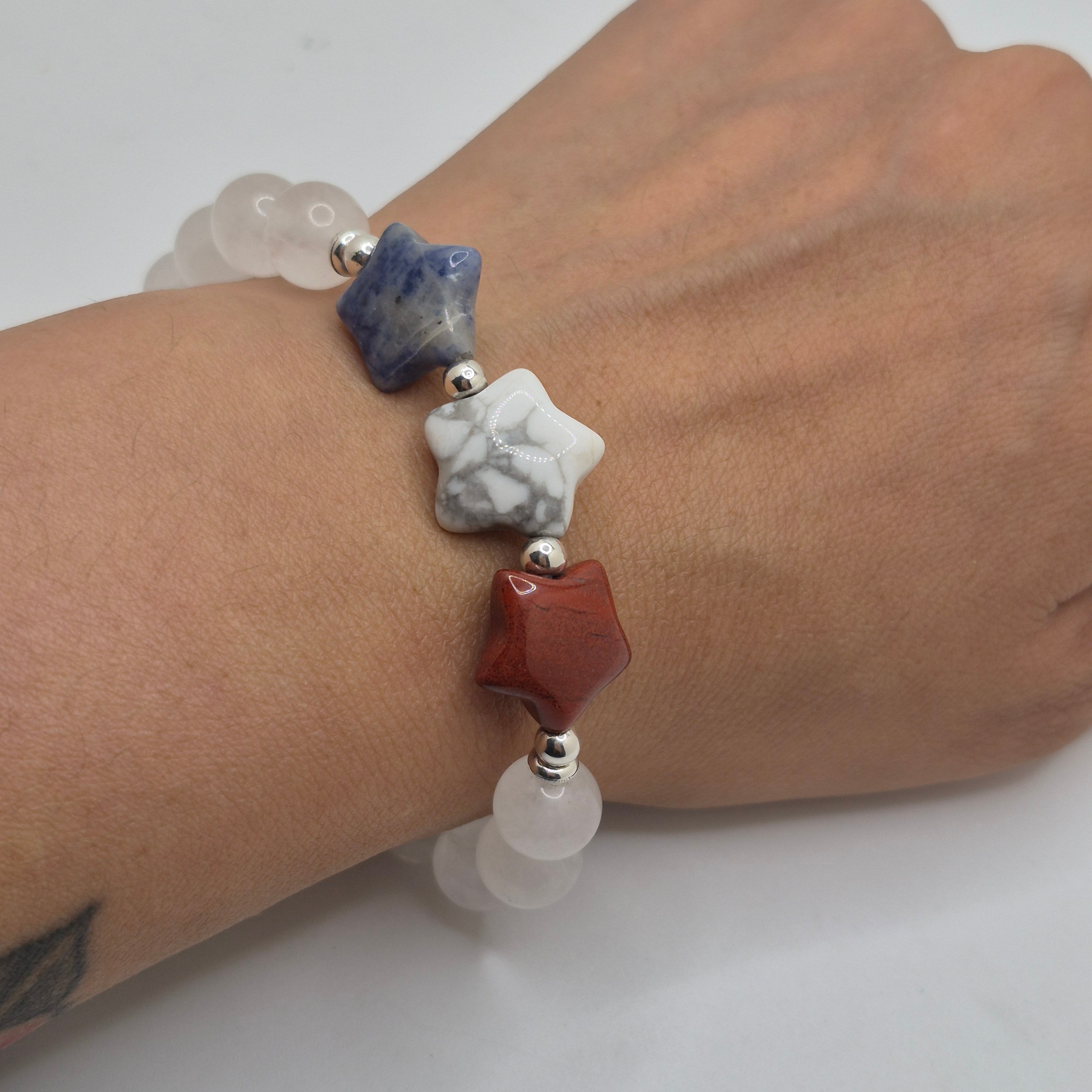 4th Of July Star Stone White Jade Bracelet