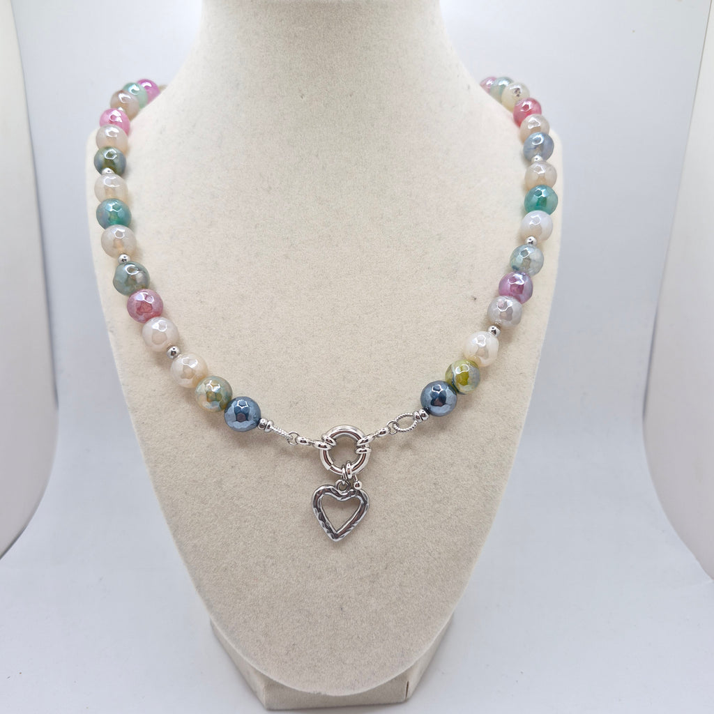 Electroplated Agate Heart Necklace