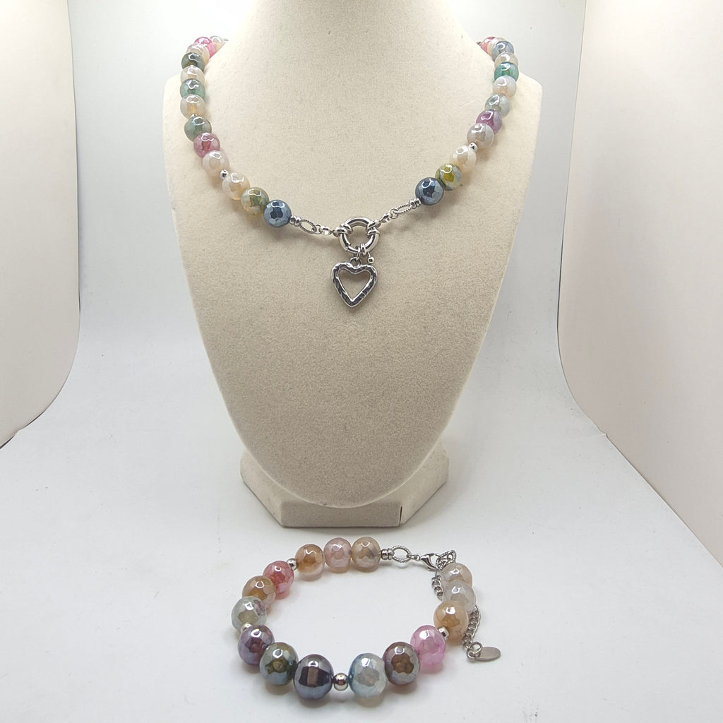 Electroplated Agate Heart Necklace