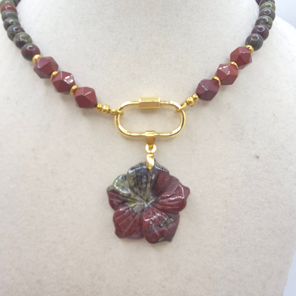 Dragon Blood Jasper Flower Necklace