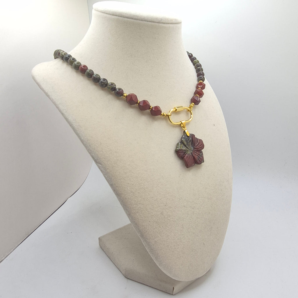 Dragon Blood Jasper Flower Necklace