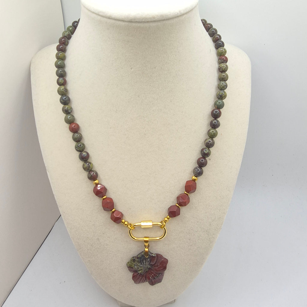 Dragon Blood Jasper Flower Necklace