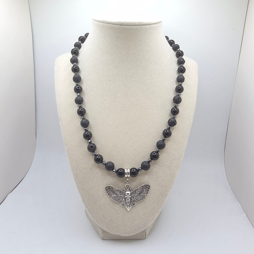Death’s-Head Moth Obsidian & Lava Stone Necklace