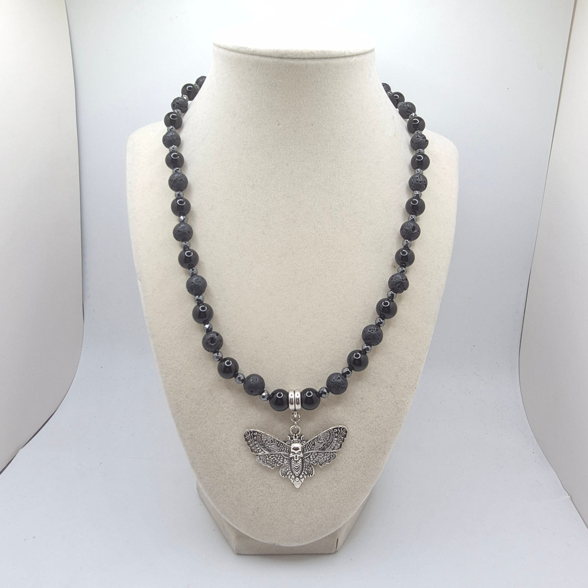 Death’s-Head Moth Obsidian & Lava Stone Necklace