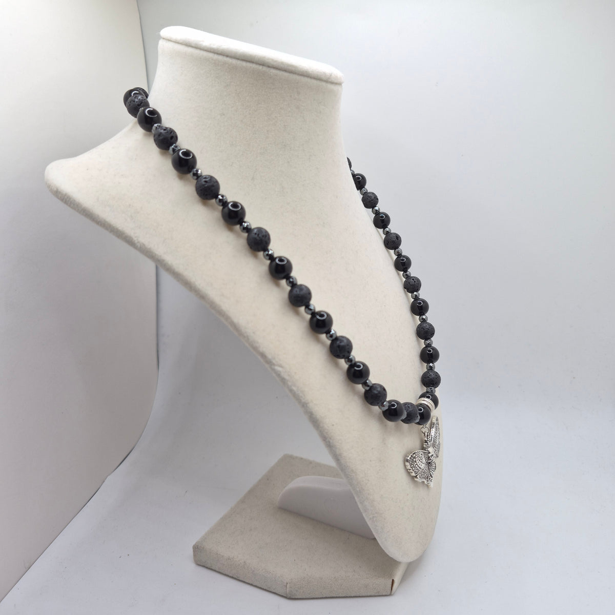 Death’s-Head Moth Obsidian & Lava Stone Necklace