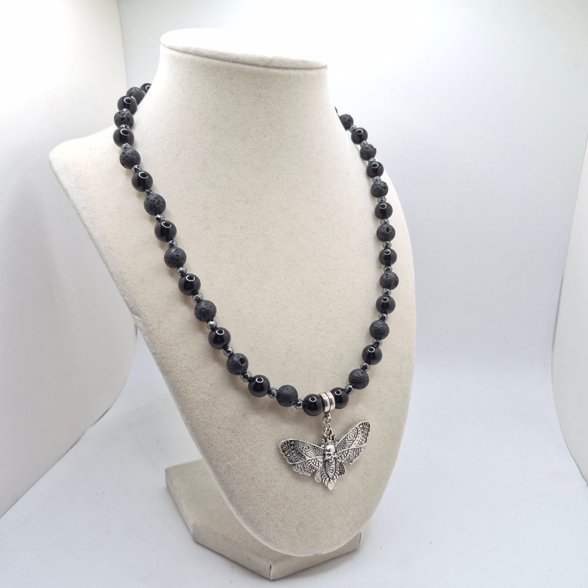 Death’s-Head Moth Obsidian & Lava Stone Necklace