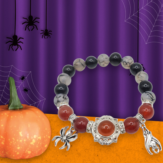 Red Agate Spider and Bat Charm Bracelet