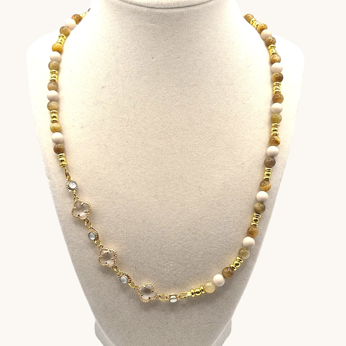 Handcrafted Golden Tiger Eye and Fossil Jasper Necklace