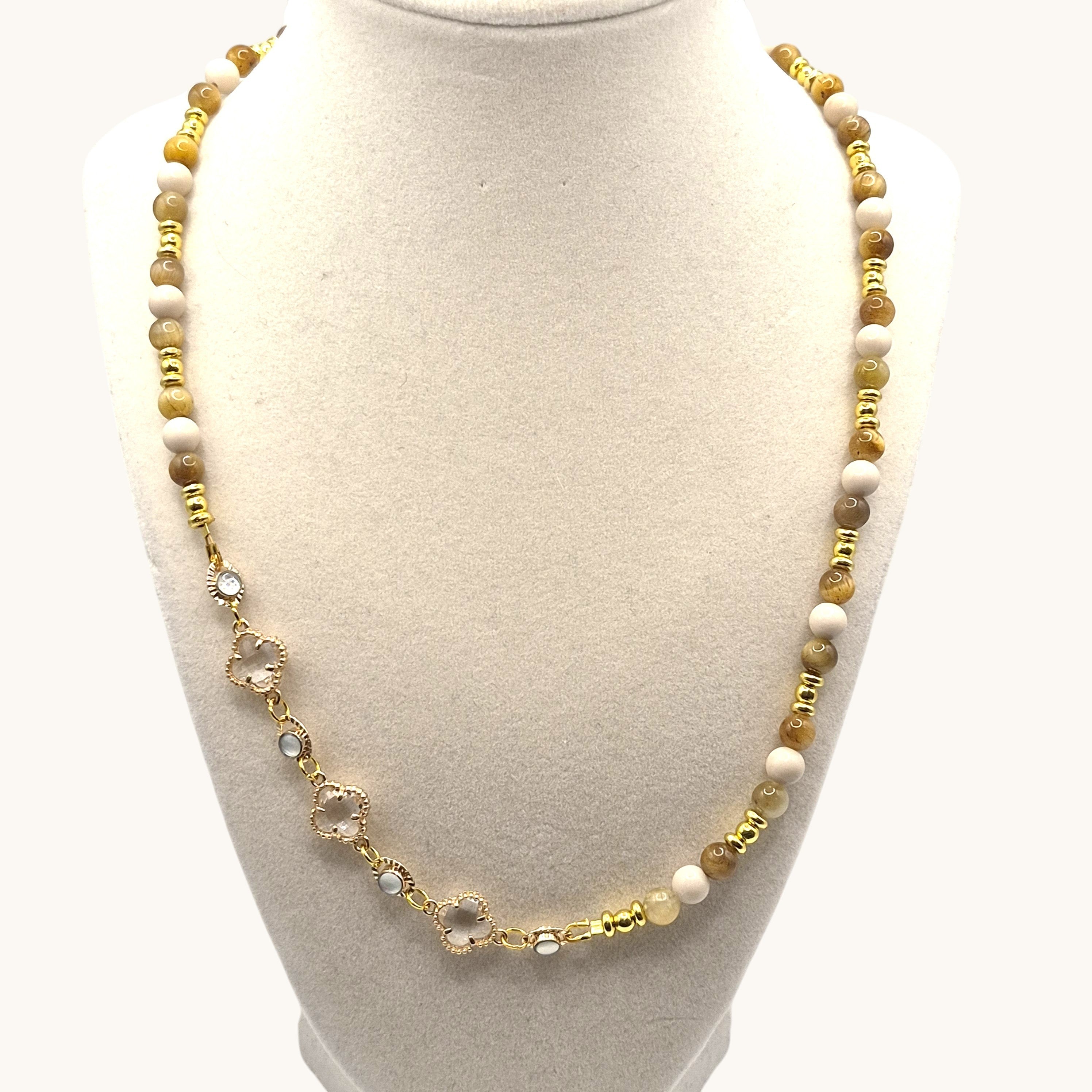 Handcrafted Golden Tiger Eye and Fossil Jasper Necklace
