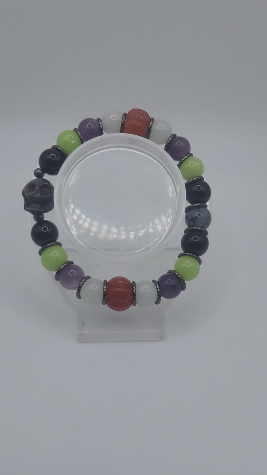 Silver Sheen Obsidian Skull Bracelet