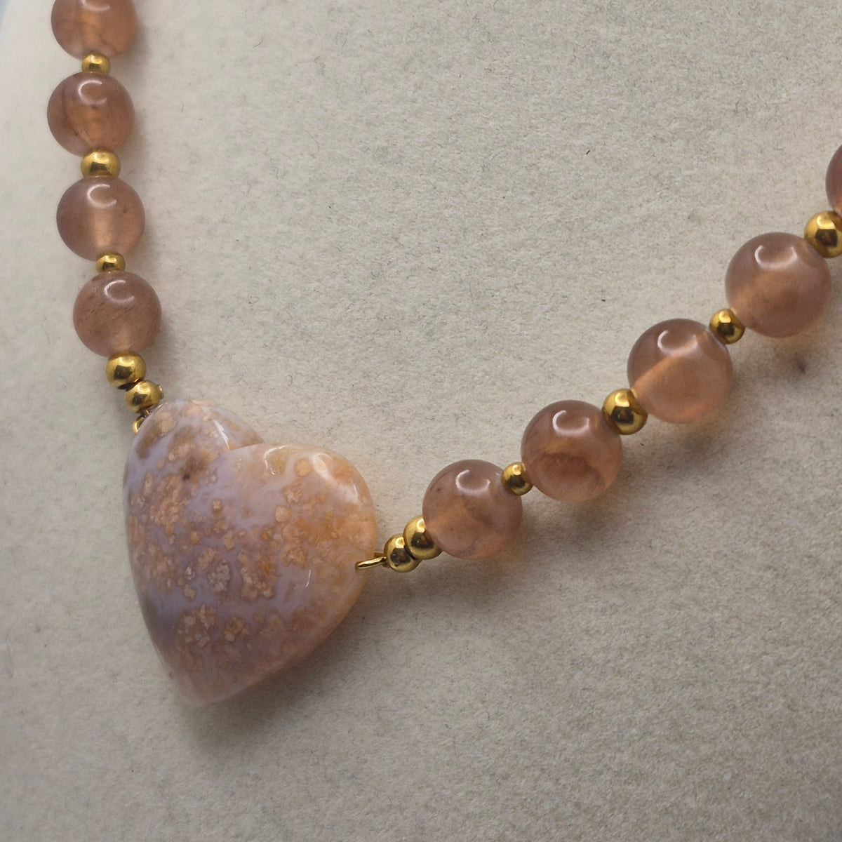 Icy Jade & Fish Egg Agate Heart Necklace – 17"