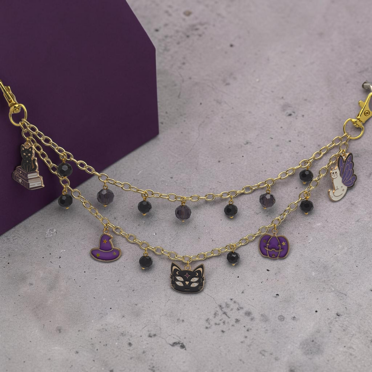 Witchy Cat Halloween Purse Chain – Handmade Bag Charm