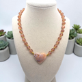 Icy Jade & Fish Egg Agate Heart Necklace – 17"