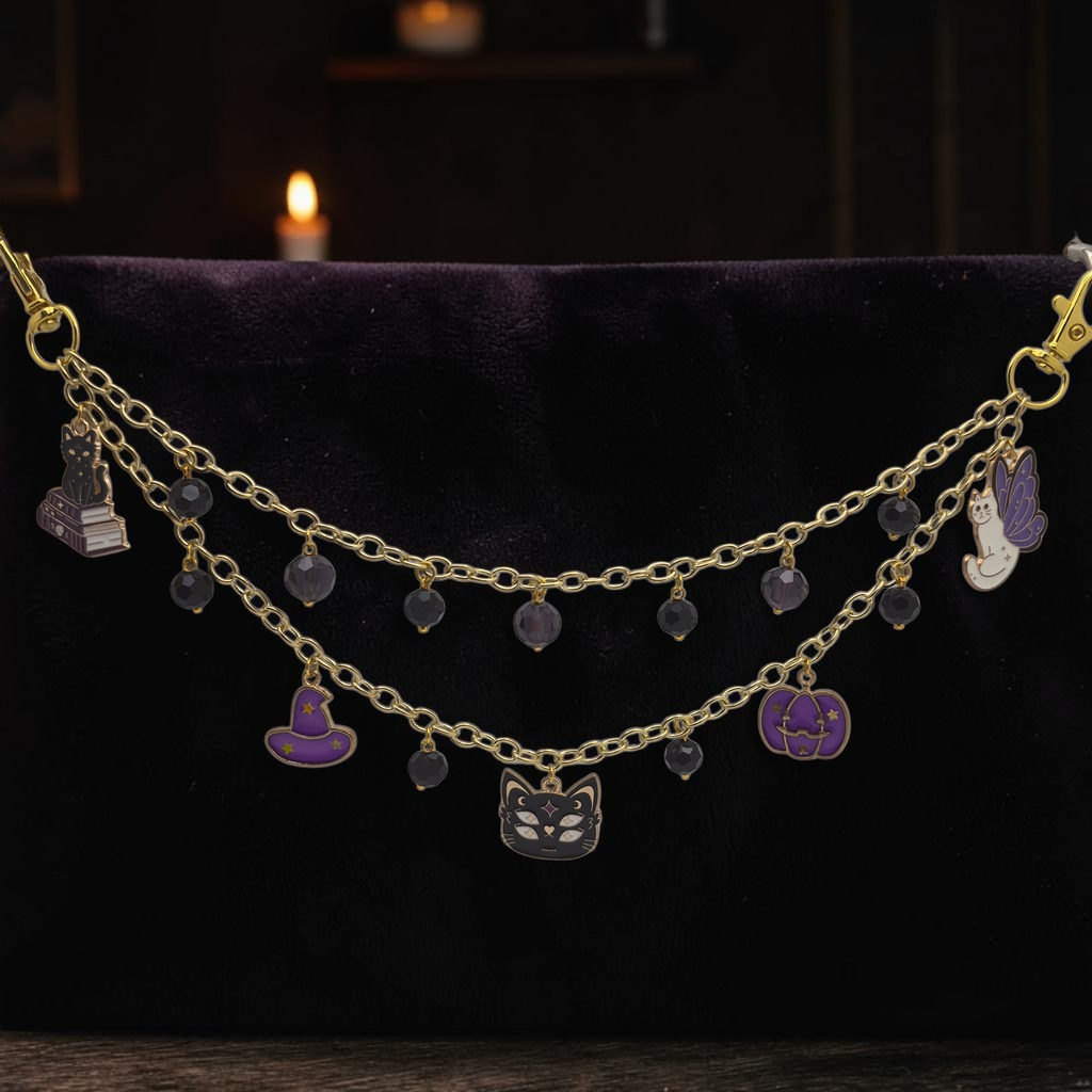 Witchy Cat Halloween Purse Chain – Handmade Bag Charm