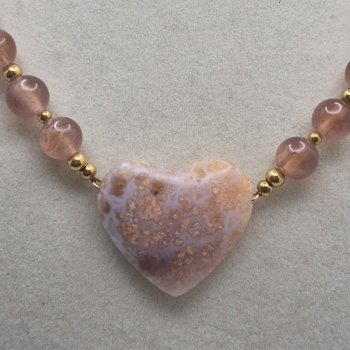 Icy Jade & Fish Egg Agate Heart Necklace – 17"